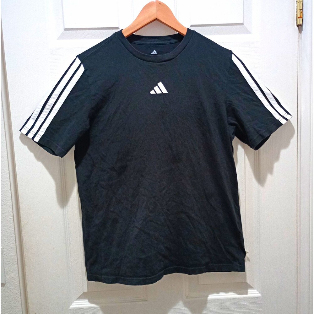 Adidas Boys XL 18/20 Black 3 Stripes T-Shirt Short Sleeve Cotton Logo Tee